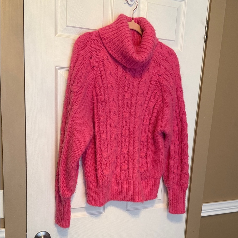 a new day Hot Pink Cable Knit Turtleneck Sweater
